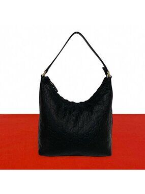 Gucci Guccissima GG Log Pattern Leather Shoulder Bag Mini Tote Black